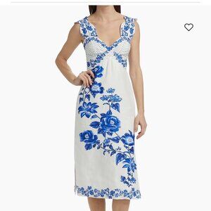 New Farm Rio Cascade Floral Sleeveless Linen Midi-Dress